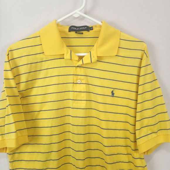 Polo Ralph Lauren Men’s Small Polo Shirt Yellow Striped Short Sleeve Hi-Low Hem - Picture 2 of 9